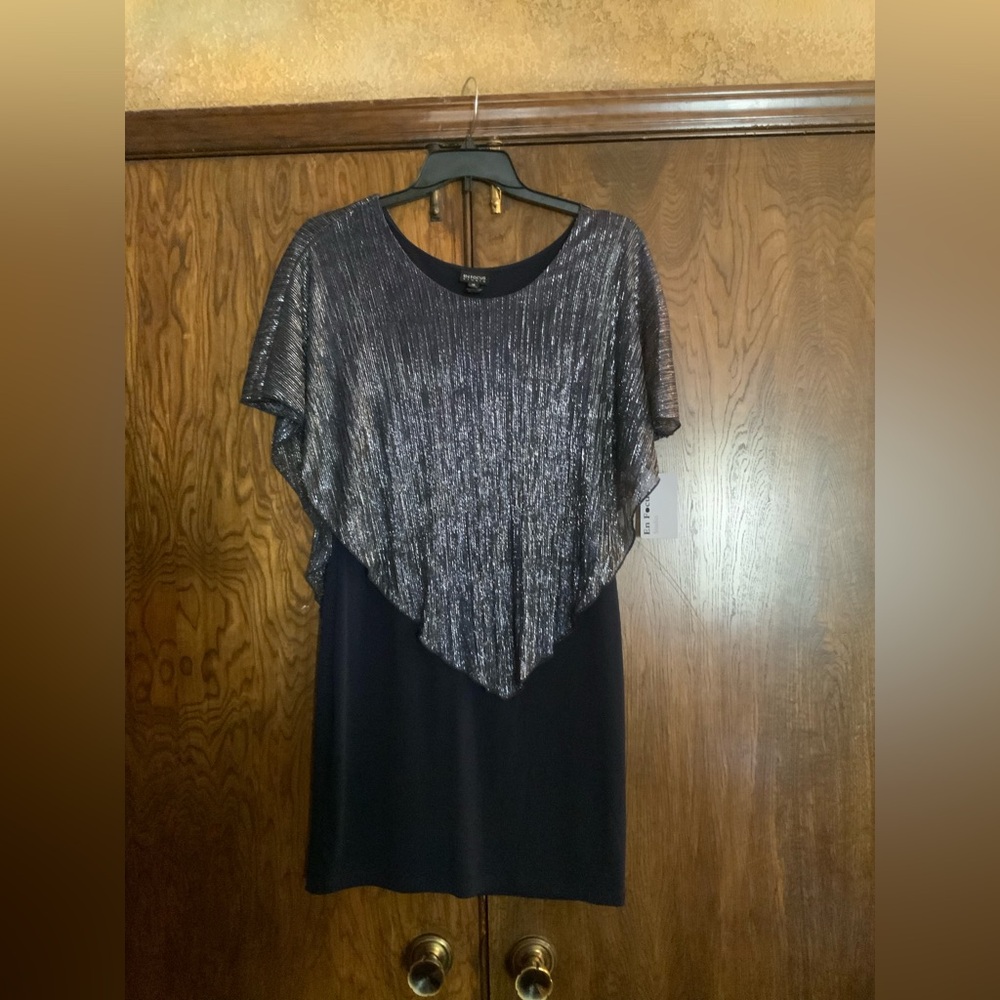 Enfocus Studio Navy and Silver Asymmetrical Dress